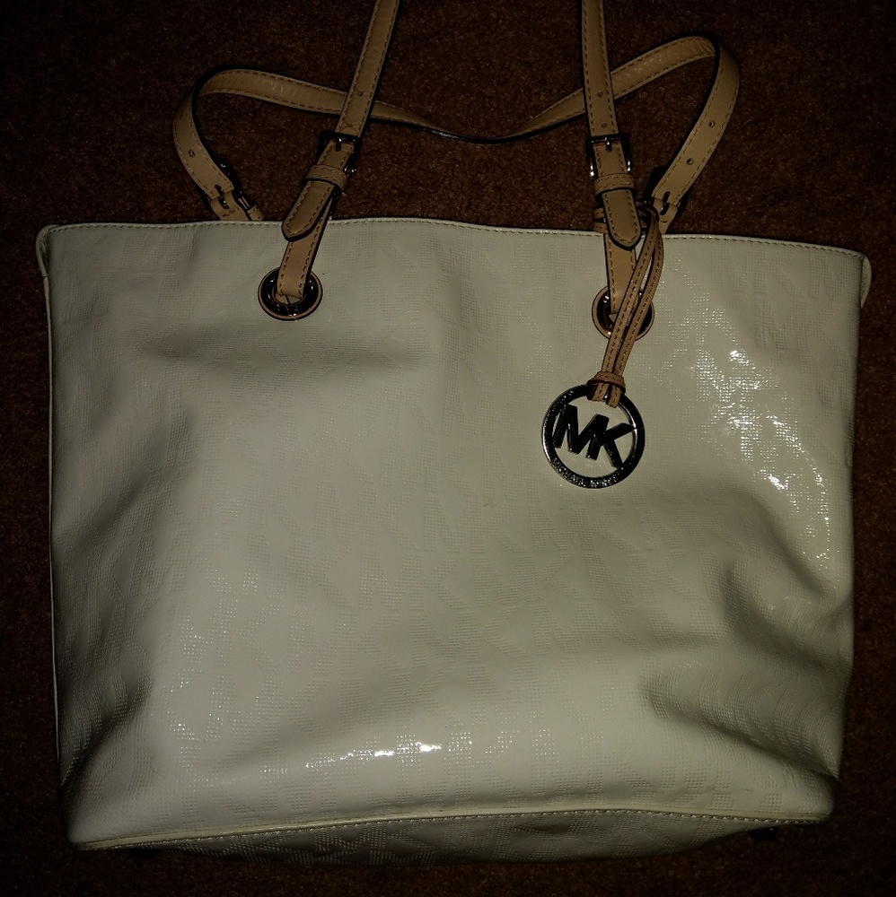 Michael Kors white patent large tote